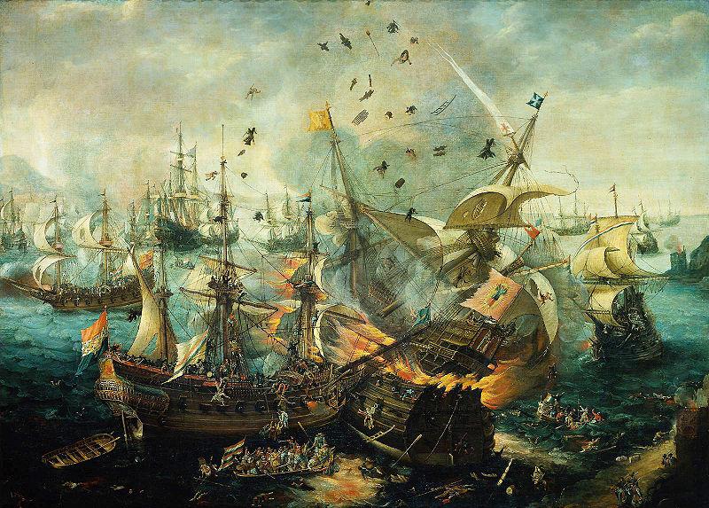 WIERINGEN, Cornelis Claesz van explosion of the Spanish flagship during the Battle of Gibraltar Germany oil painting art